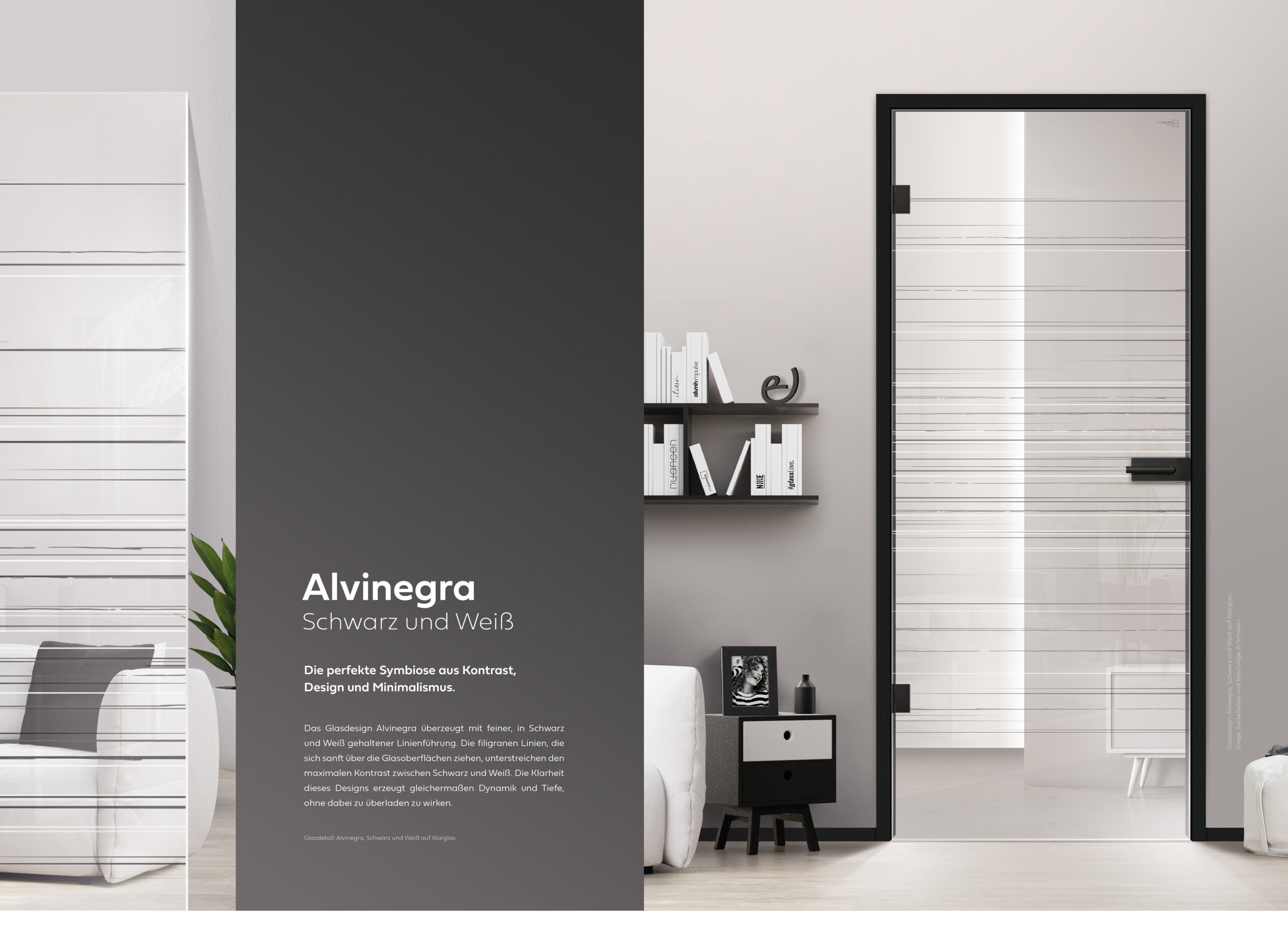 Alvinegra in Schwarz und Weiß auf Klarglas