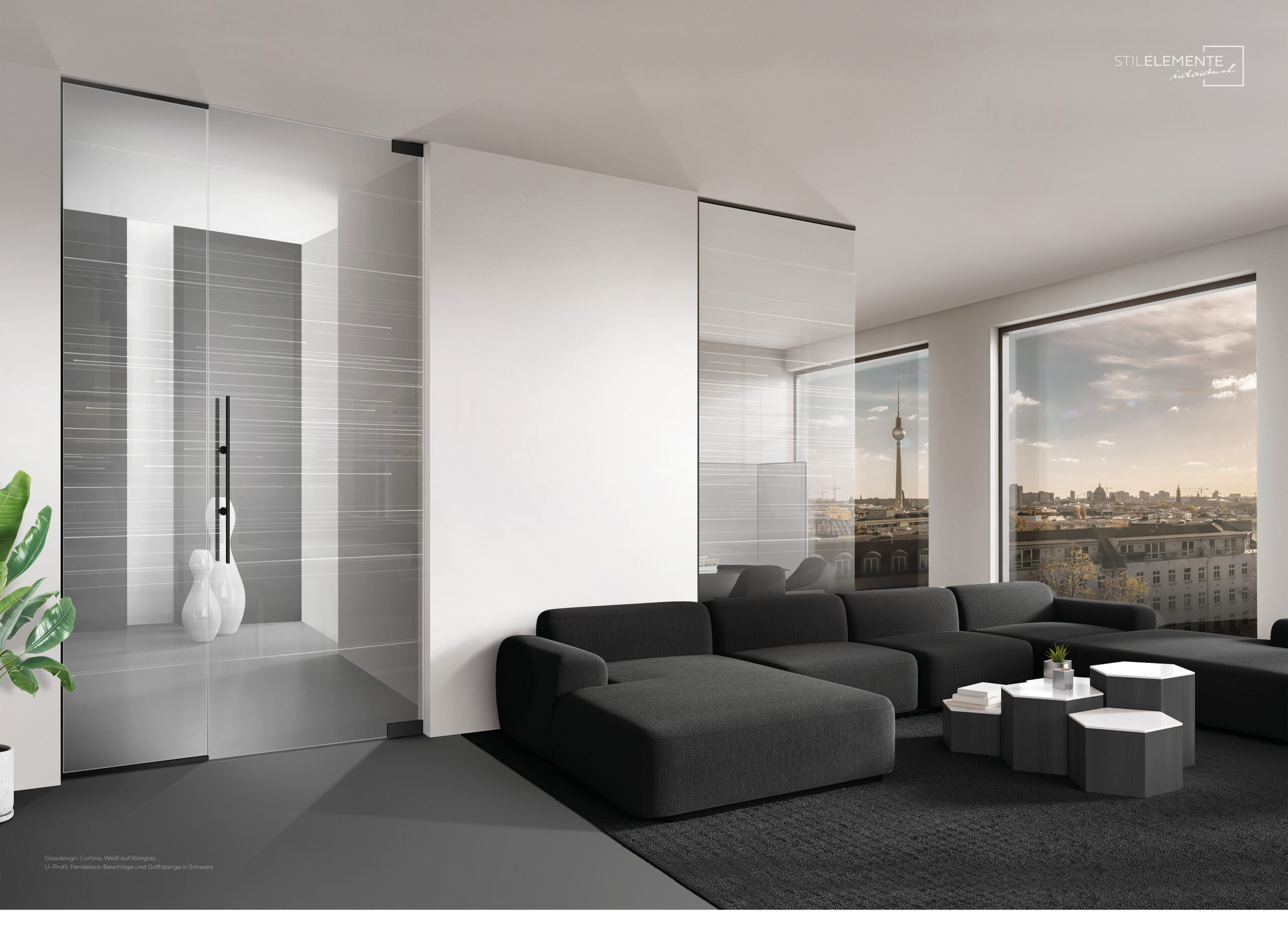 Cortina in Weiß auf Klarglas