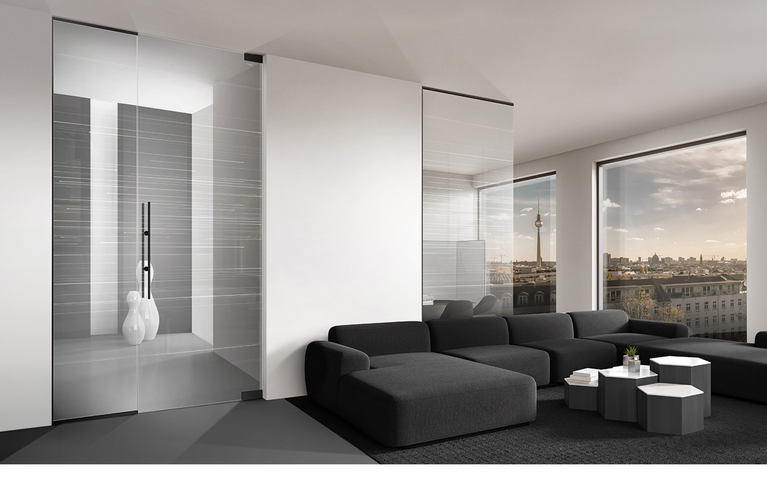 Cortina in Weiß auf Klarglas