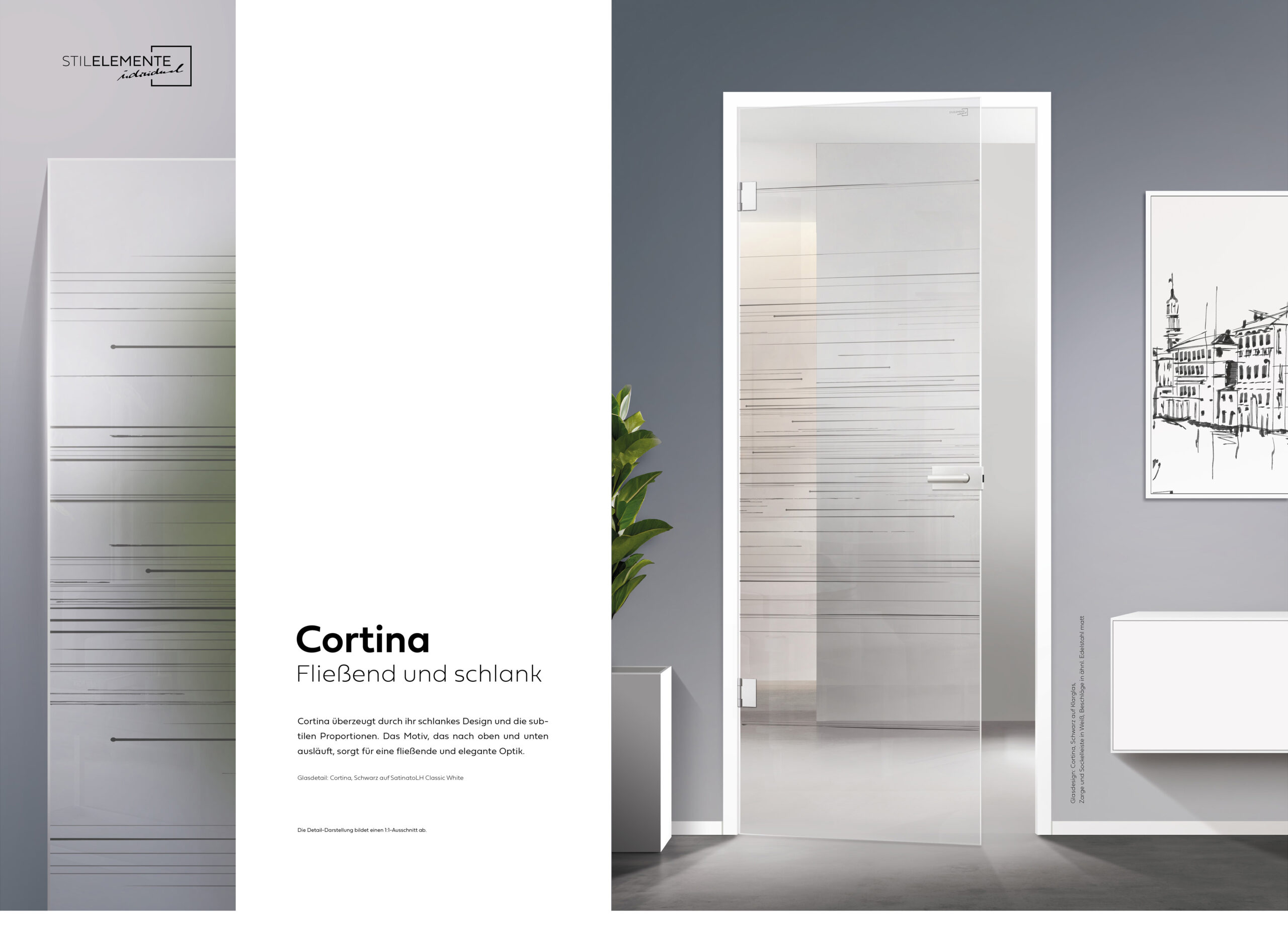 Cortina in Schwarz auf Klarglas