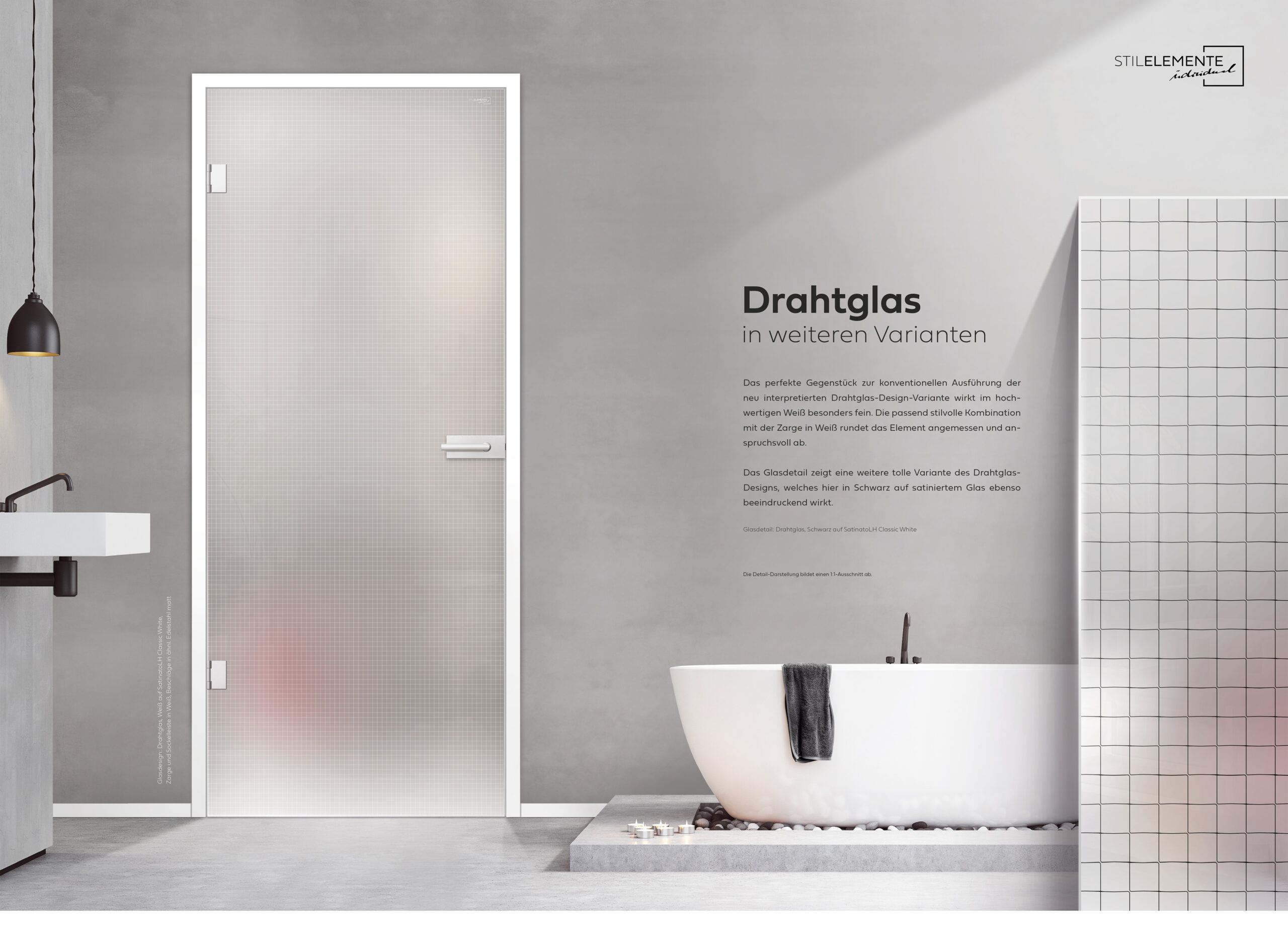 Drahtglas in Weiß auf SatinatoLH