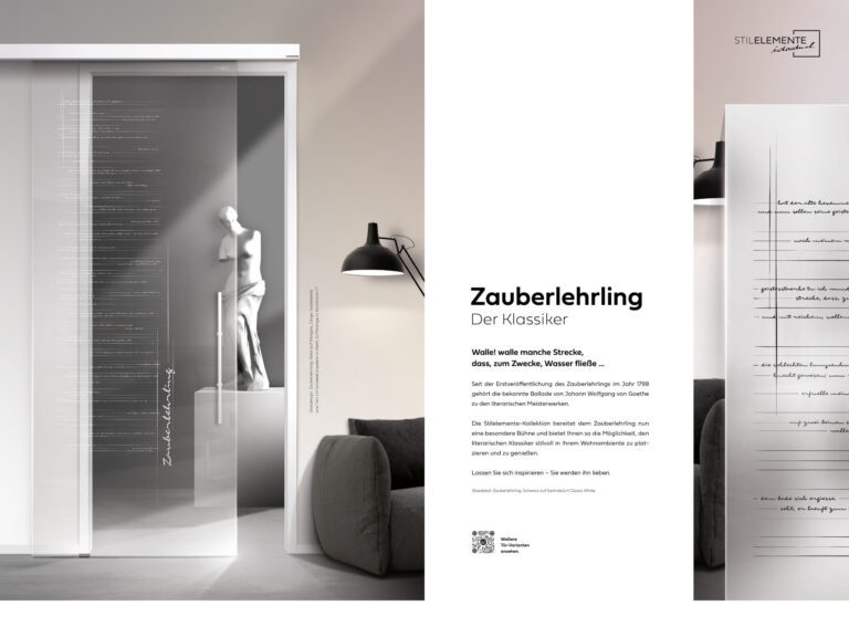 Zauberlehrling in Weiß auf Klarglas (links)
