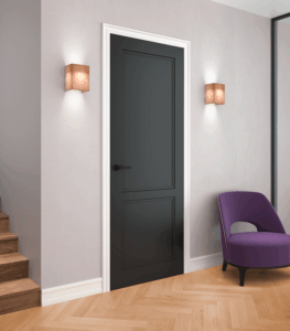 K.03 mit Zarge K
Farbe »softmatt« Schwarz, RAL 9005, Drücker BK.11, Fußleiste F.4